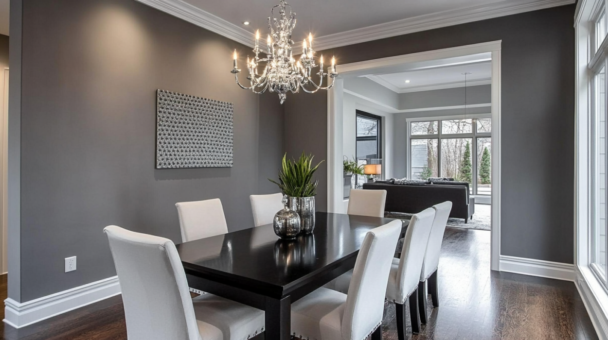 Contemporary Grey Wall Paint Design for Dining Room