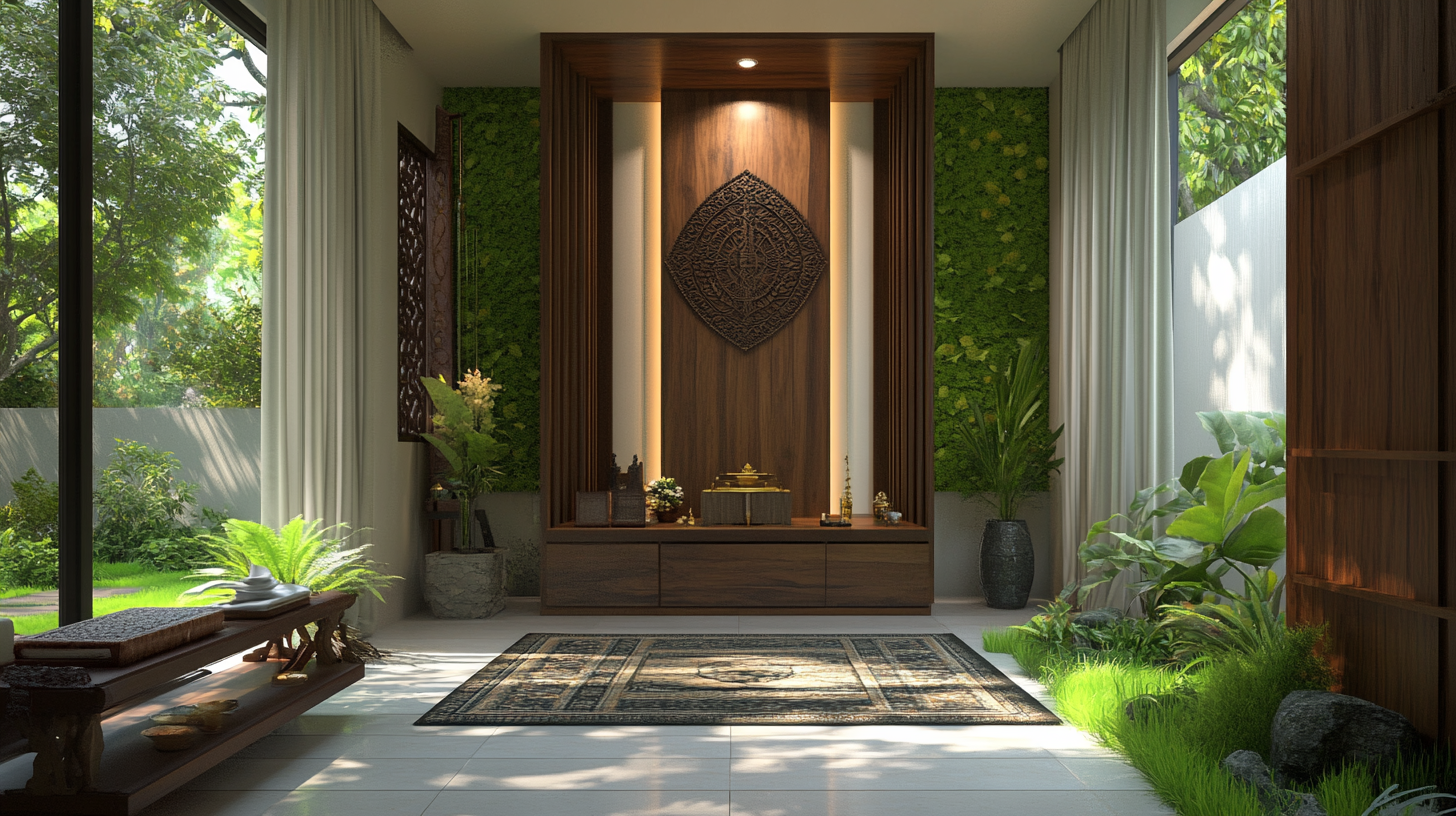 Buildiyo-Green Rustic Pooja Room Design (1)
