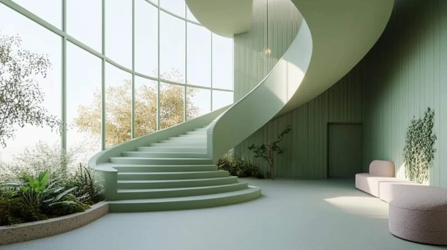 Green Scandinavian Curved Staircase Design