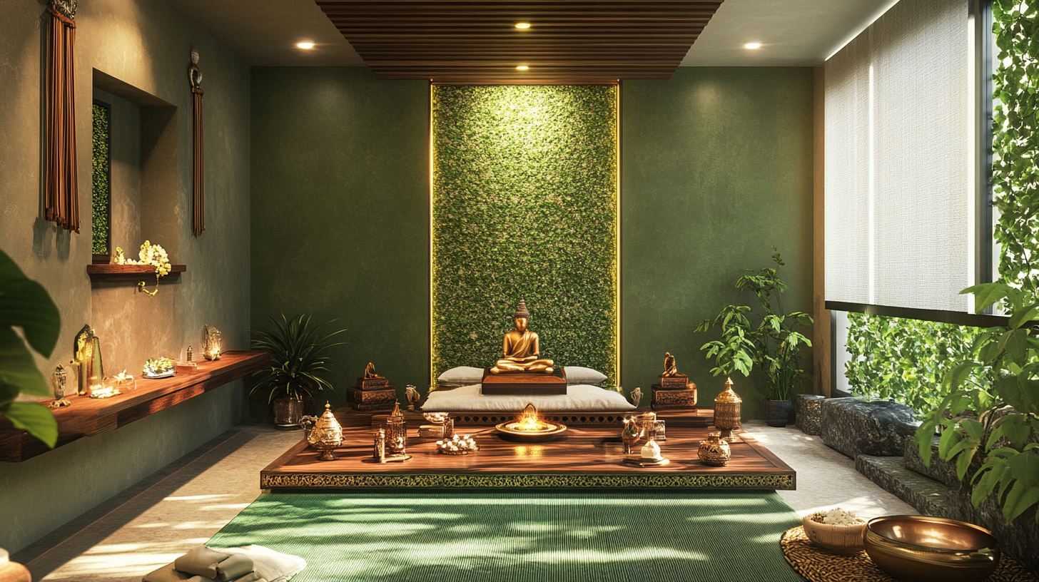 Buildiyo-Green Traditional Pooja Room Design (3)