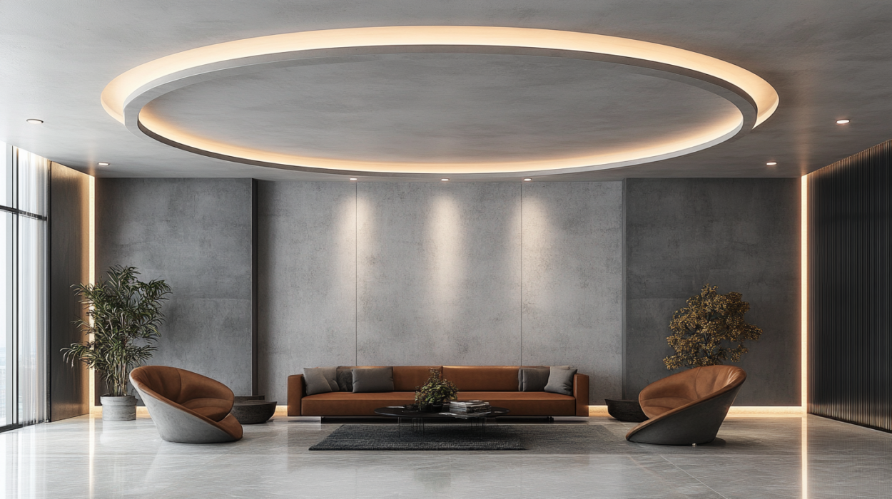 Modern Double-Layered Concrete Circular False Ceiling Design