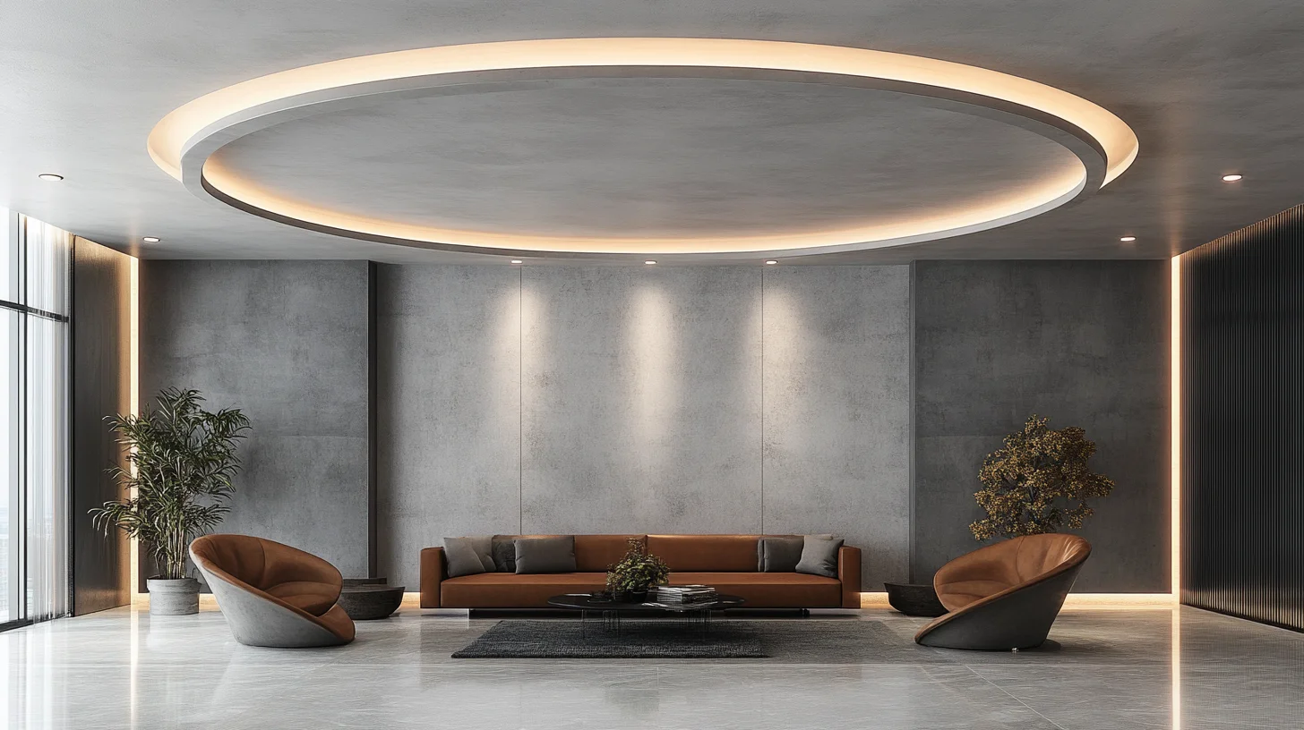 Modern Double-Layered Concrete Circular False Ceiling Design