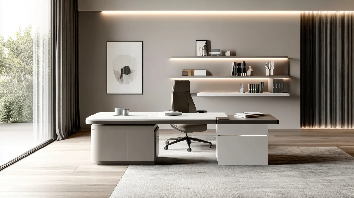 Buildiyo-Modern White Home Office Design with Sleek Desks and Light Hardwood Flooring (1)