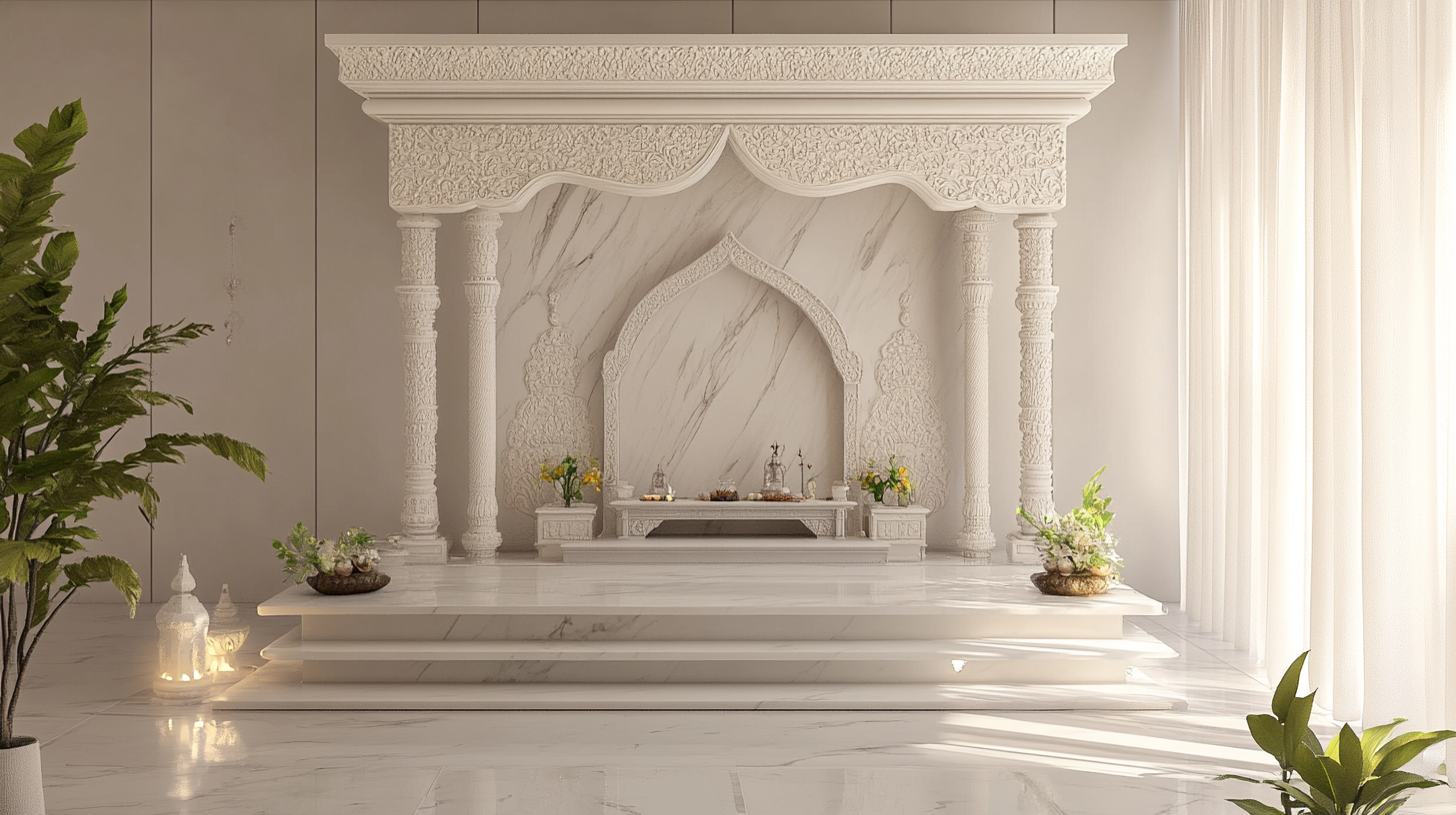Buildiyo-White Traditional Pooja Room Design (2)