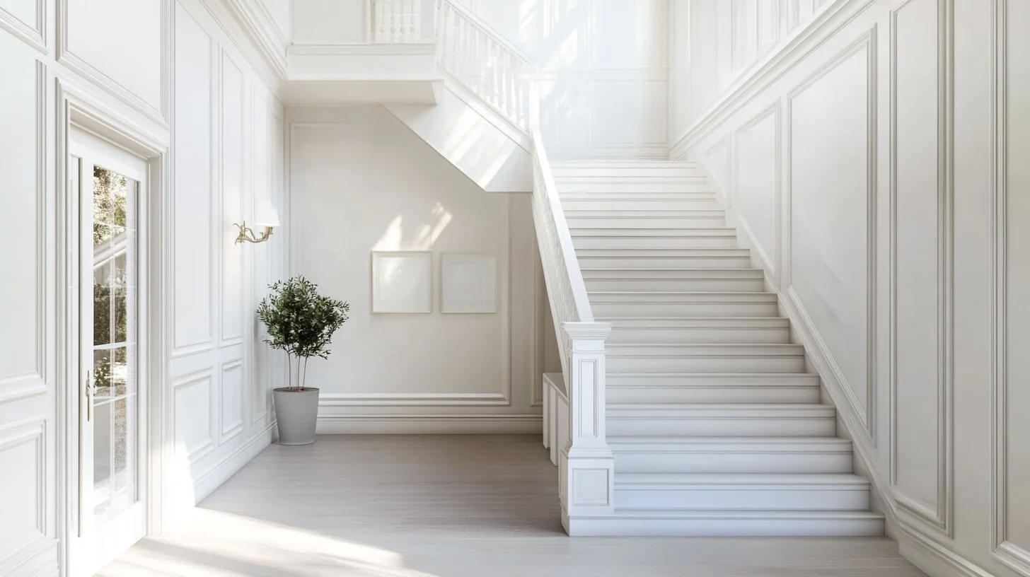 White Traditional Straight Staircase Design