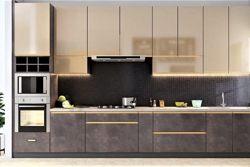 Contemporary Cream Modular Kitchen Design