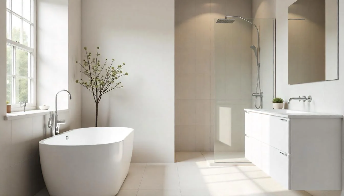 Minimalist Grey Bathroom Design with Alcove