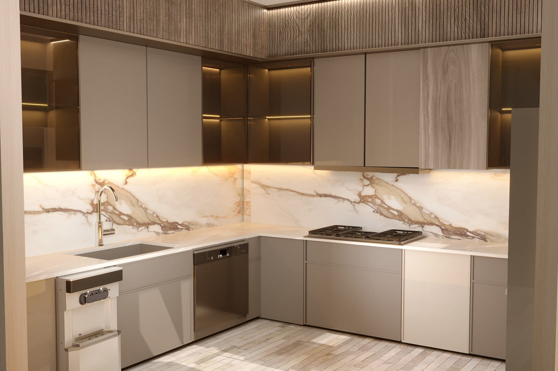 L-Shaped Modular Kitchen Design in White