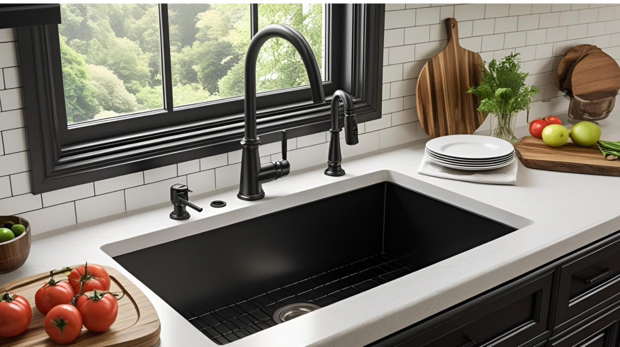 Traditional Black Stainless Steel Kitchen Sink with Single-Handle Tap Classic Single Bowl Desig