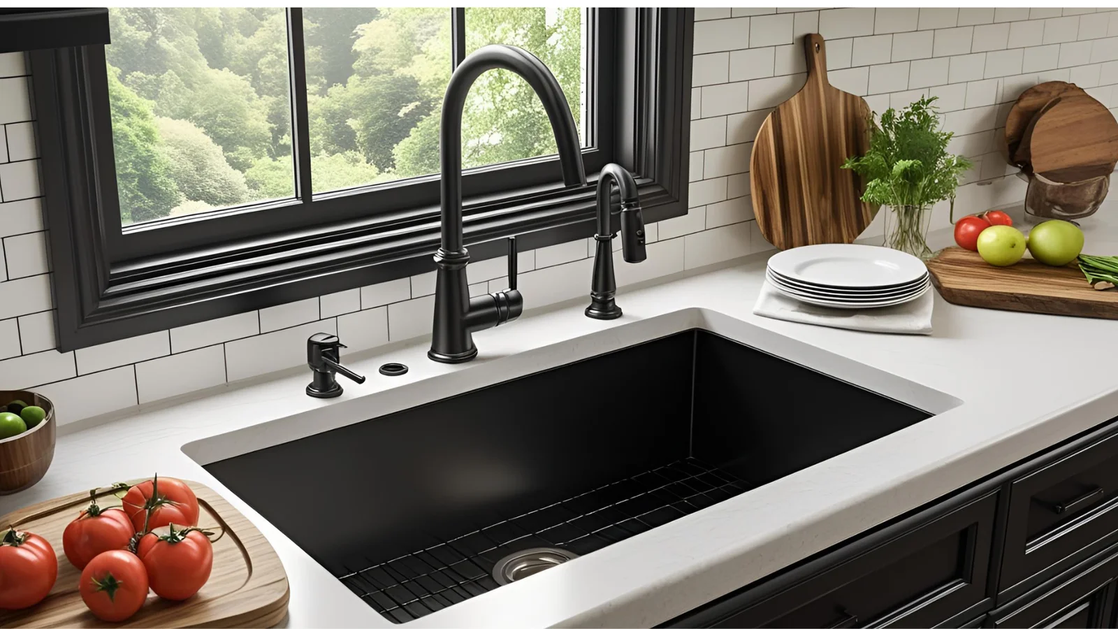 Traditional Black Stainless Steel Kitchen Sink with Single-Handle Tap Classic Single Bowl Desig