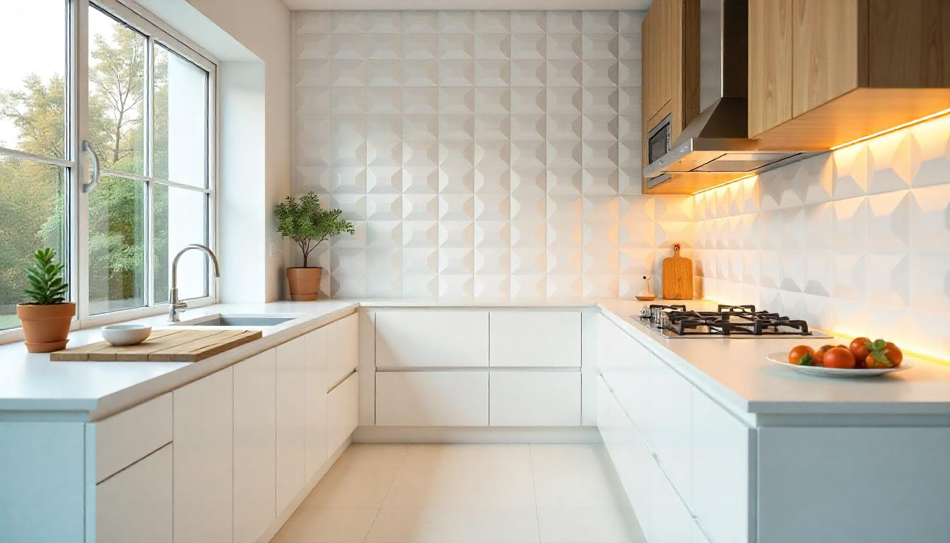 White Geometric 3D Kitchen Wall Tile Design1