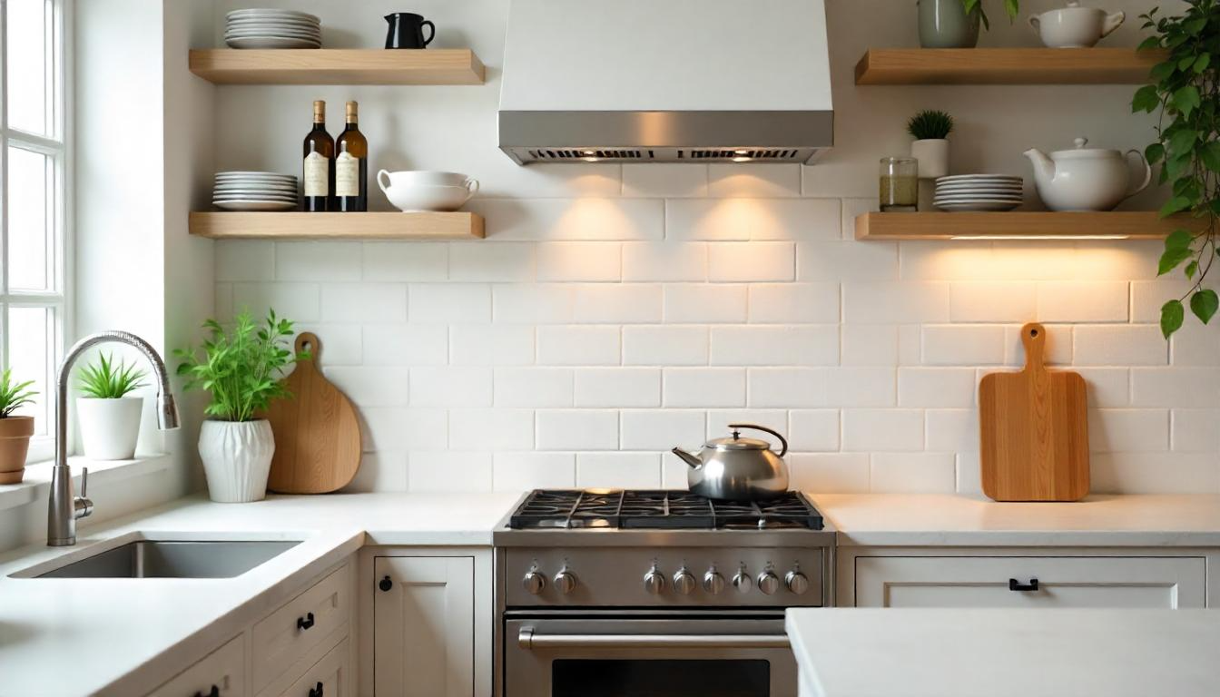 White Vintage Stone Kitchen Wall Tile Design white