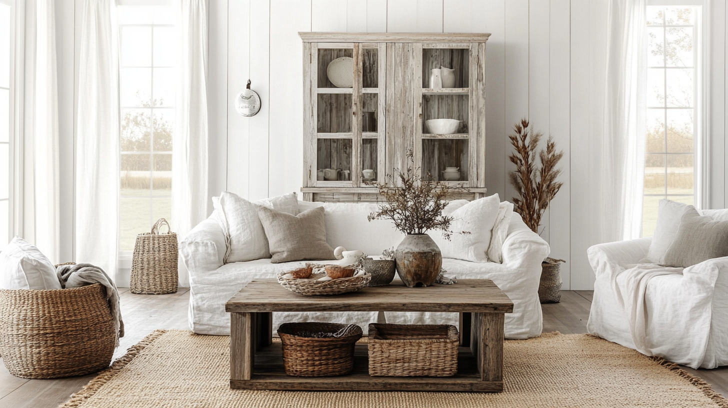 White Rustic & Wooden Living Room Interiors