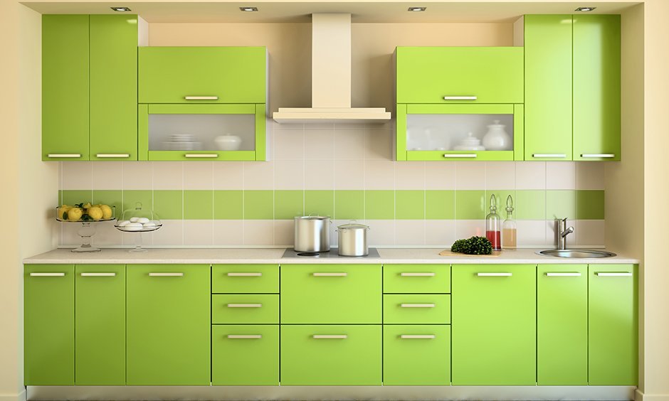 U-Shaped Modular Kitchen Design in Green